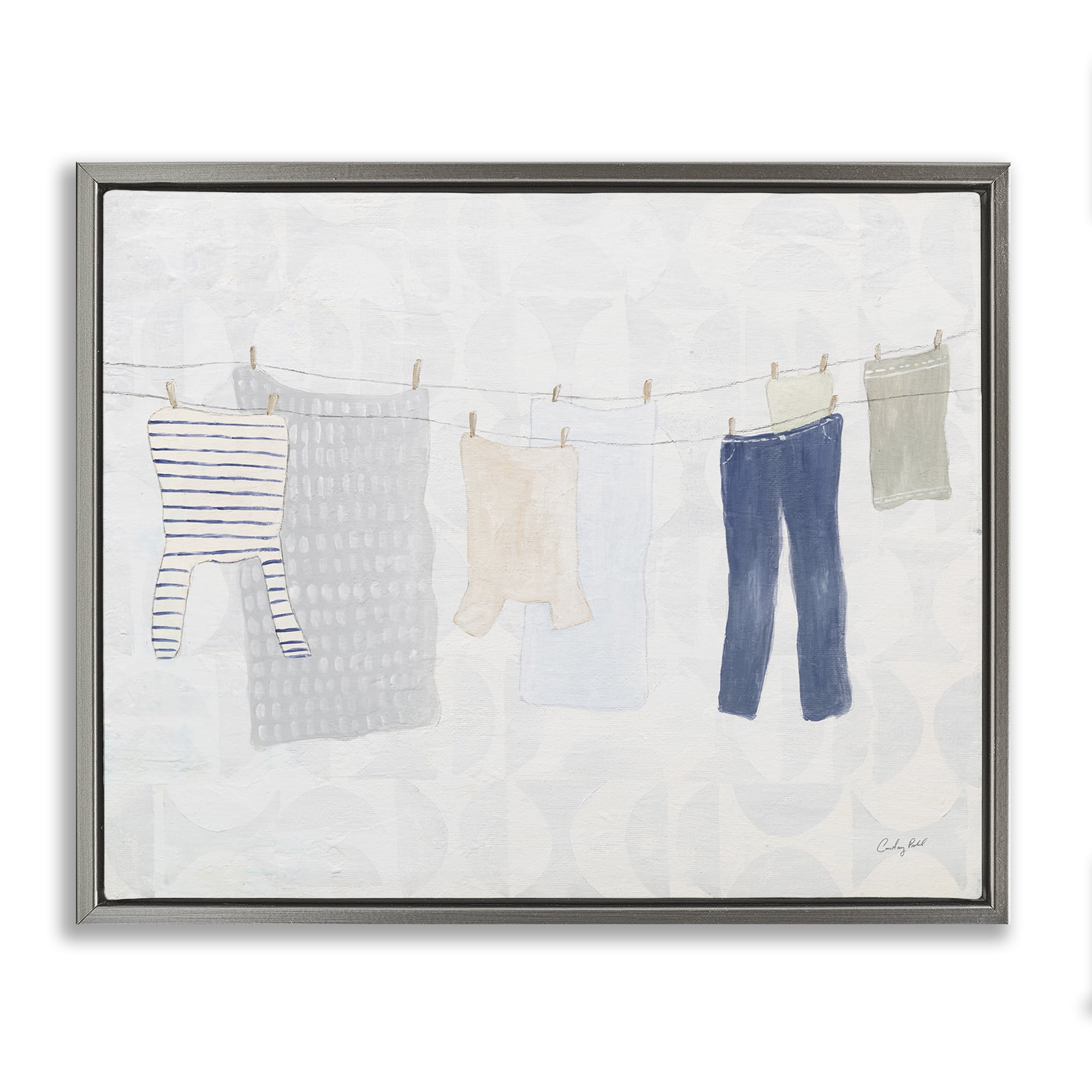 Stupell Industries Laundry Day Hanging Clothes Bath & Laundry Painting Gray Floater Framed Canvas Art Print Wall Art, 31 x 25