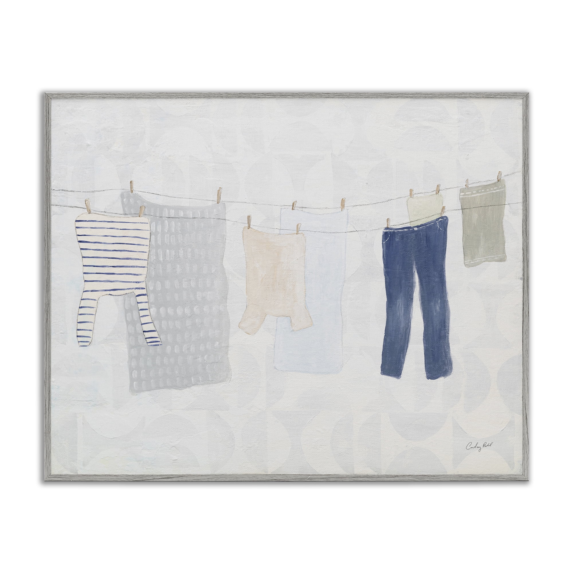 Stupell Industries Laundry Day Hanging Clothes Bath & Laundry Painting Gray Framed Art Print Wall Art, 20 x 16