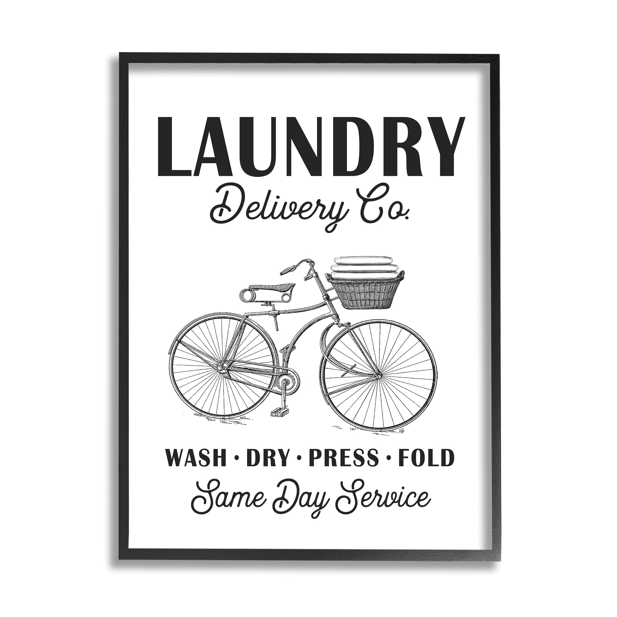 Stupell Industries Laundry Delivery Co. Vintage Bicycle Towel Basket, 11 x 14, Designed by Lettered and Lined