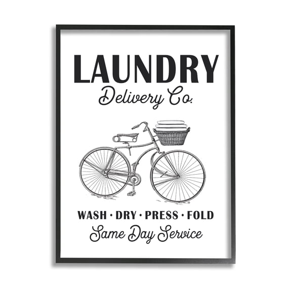Stupell Industries Laundry Delivery Co. Vintage Bicycle Towel Basket, 11 x 14, Designed by Lettered and Lined