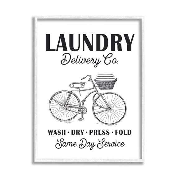 Stupell Industries Laundry Delivery Co. Vintage Bicycle Towel Basket, 16 x 20, Designed by Lettered and Lined
