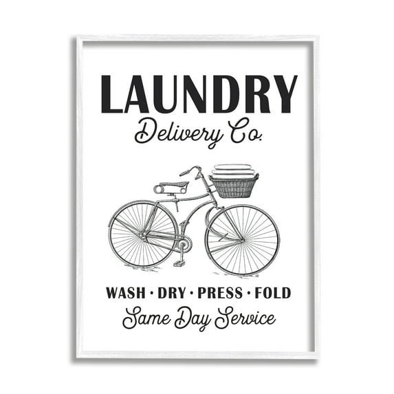 Stupell Industries Laundry Delivery Co. Vintage Bicycle Towel Basket, 24 x 30, Designed by Lettered and Lined