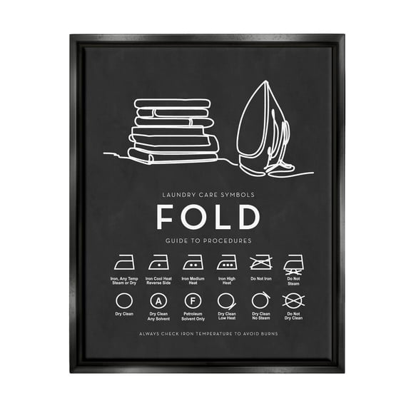 Stupell Industries Laundry Diagram Symbols Chart Ironing Folding Guide Graphic Art Jet Black Floating Framed Canvas Print Wall Art, Design by Lettered and Lined