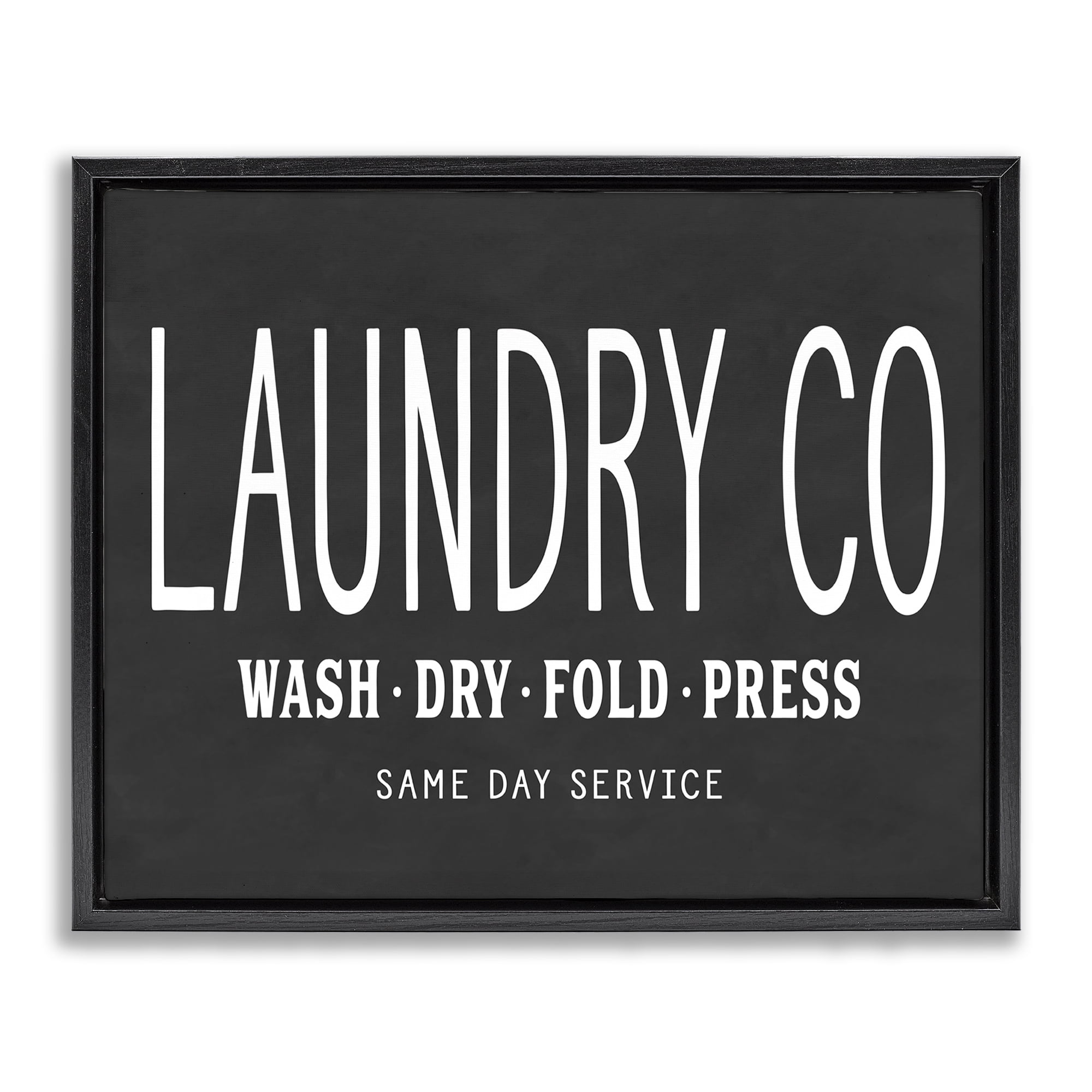 Stupell Industries Laundry Essentials Chalkboard Bath & Laundry Painting Black Floater Framed Canvas Art Print Wall Art, 21 x 17