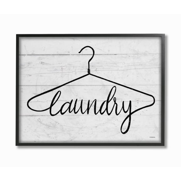 Stupell Industries Laundry Hanger Black And White Wood Textured Word Design Framed Giclee Texturized Art by Gigi Louise