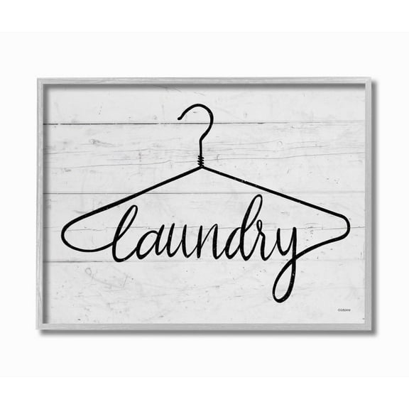 Stupell Industries Laundry Hanger Black And White Wood Textured Word Design Gray Farmhouse Rustic Framed Giclee Texturized Art by Gigi Louise