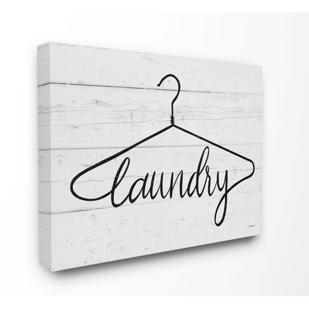 Stupell Industries Laundry Hanger Black And White Wood Textured Word Design Super Canvas Wall Art by Gigi Louise