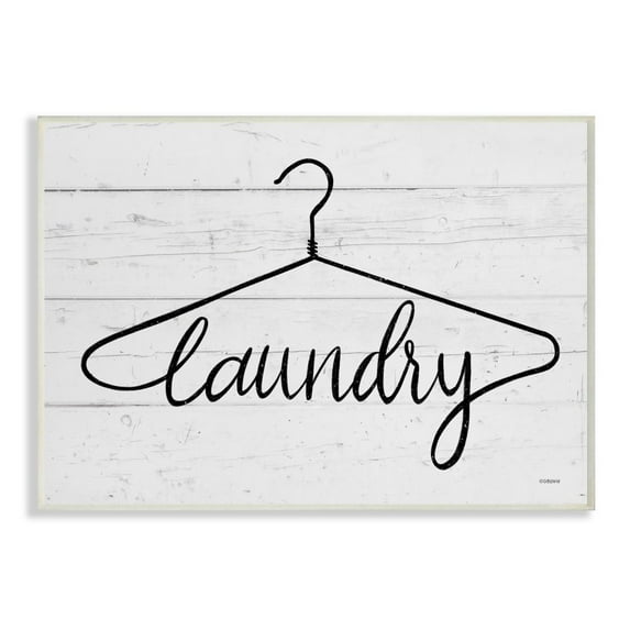 Stupell Industries Laundry Hanger Black And White Wood Textured Word Design Wall Plaque Art by Gigi Louise