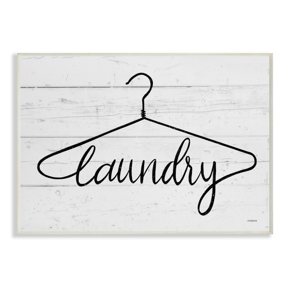 Stupell Industries Laundry Hanger Black And White Wood Textured Word Design Wall Plaque Art by Gigi Louise