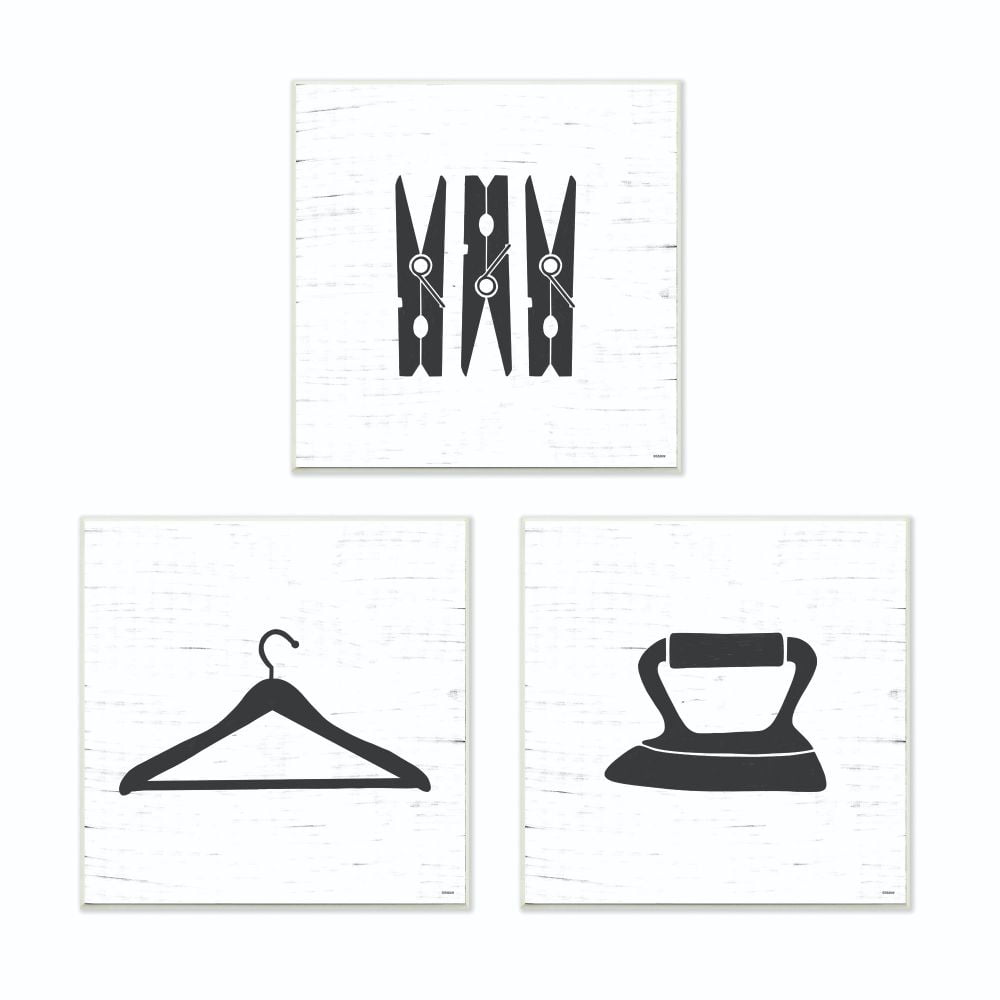 Stupell Industries Laundry Items Bathroom Black And White Design 3pc Wall Plaque Art Set by Gigi Louise