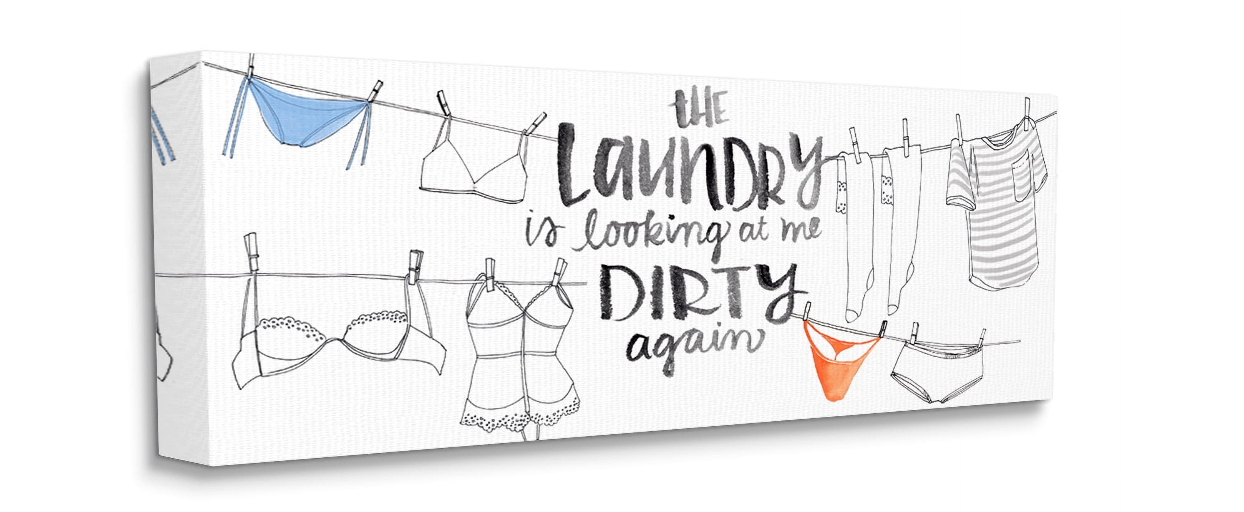 Stupell Industries Laundry Looking at Me Dirty Phrase Vintage Clothesline Humor Typography Painting Gallery Wrapped Canvas Art Print Wall Art, 13 x 30