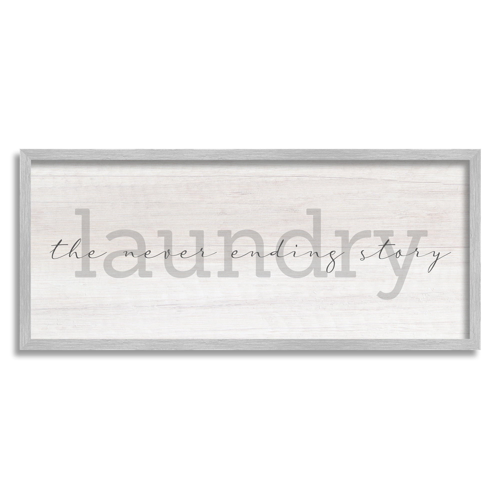 Stupell Industries Laundry Never Ending Story Cursive Typography Sign Graphic Art Gray Framed Art Print Wall Art, Design by Daphne Polselli