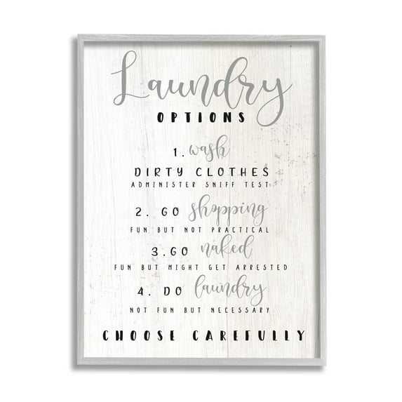 Stupell Industries Laundry Option List Wash or Go Naked Humor, 24 x 30, Designed by Daphne Polselli