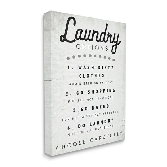 Stupell Industries Laundry Options Sign Funny Cleaning Suggestions Inspirational Painting Gallery Wrapped Canvas Art Print Wall Art, 36 x 48