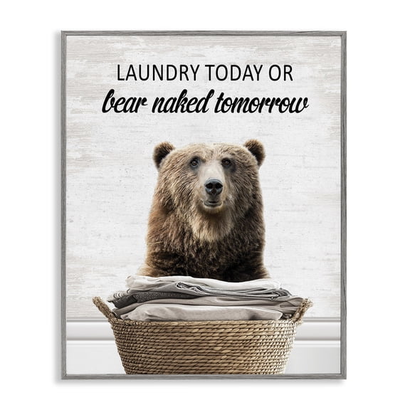 Stupell Industries Laundry Or Bear Naked Quotes and Sayings Painting Gray Framed Art Print Wall Art, 11 x 14