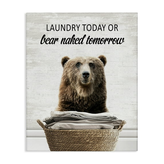 Stupell Industries Laundry Or Bear Naked Quotes and Sayings Painting Wrapped Canvas Canvas Art Print Wall Art, 24 x 30