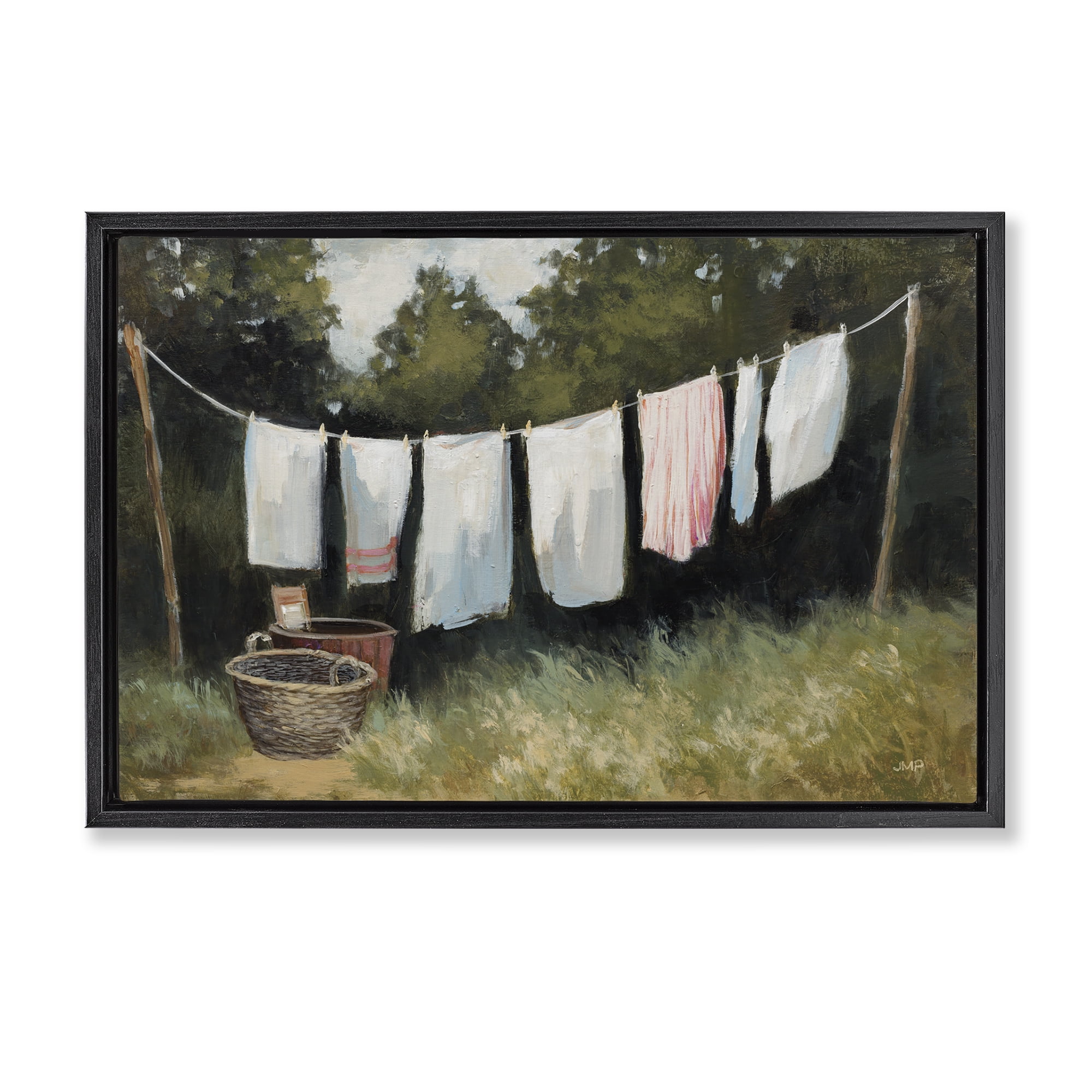 Stupell Industries Laundry Out To Dry Bath & Laundry Painting Black Floater Framed Canvas Art Print Wall Art, 25 x 17