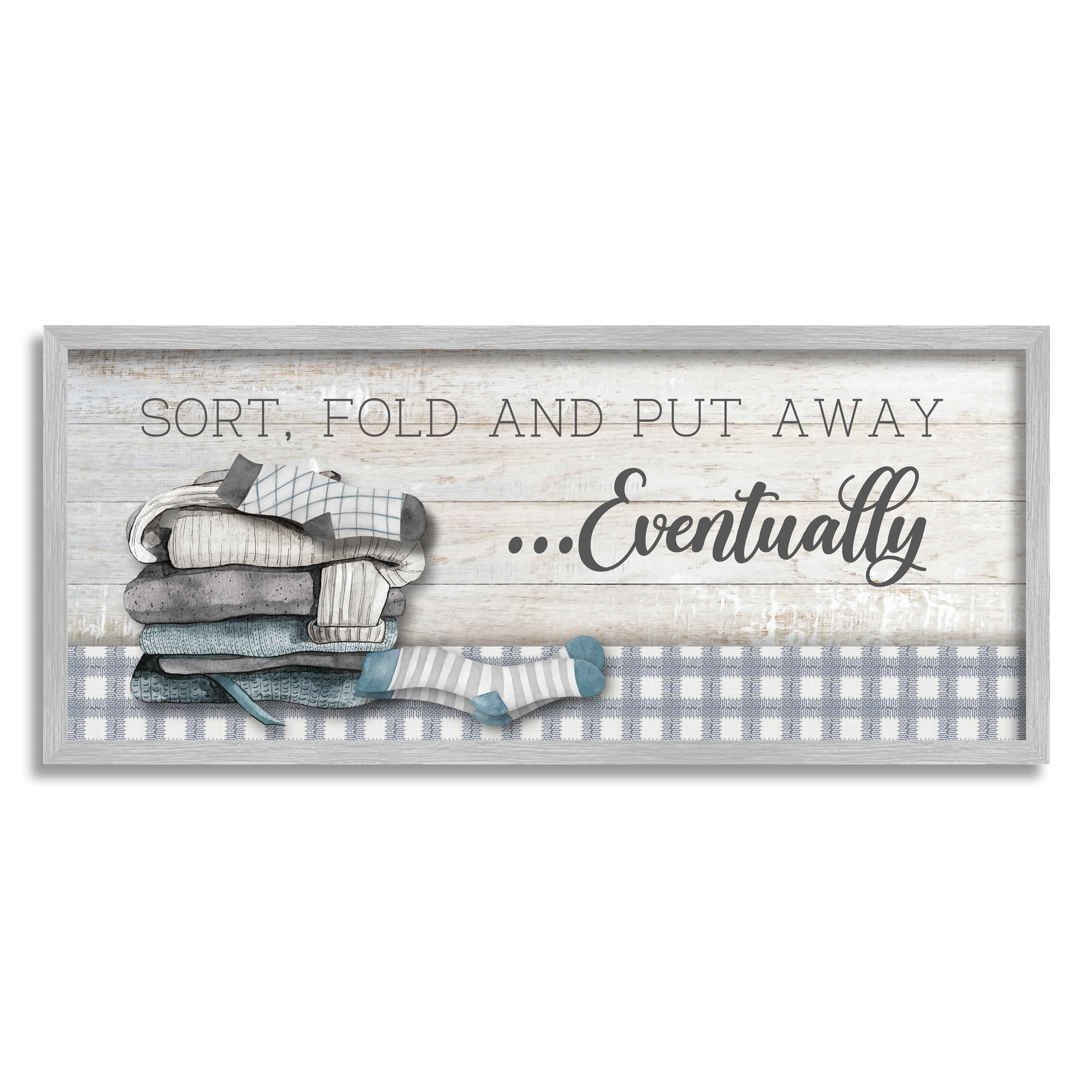 Stupell Industries Laundry Put Away Eventually Typography Painting Gray Framed Art Print Wall Art, 30 x 13