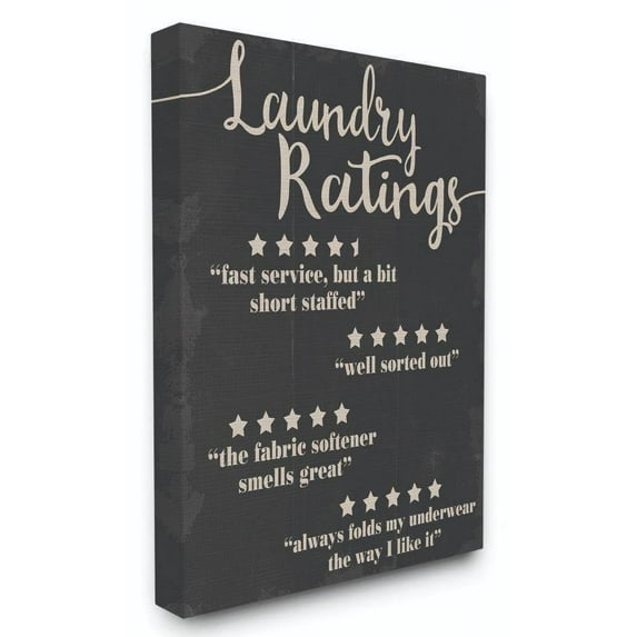Stupell Industries Laundry Rating Five Star Bathroom Black Funny Word Design Canvas Wall Art by Daphne Polselli