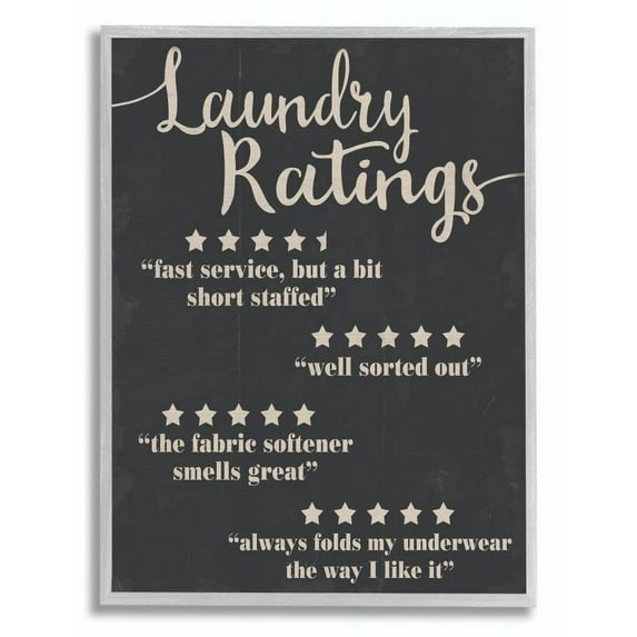 Stupell Industries Laundry Rating Five Star Bathroom Black Funny Word Design Framed Wall Art by Daphne Polselli
