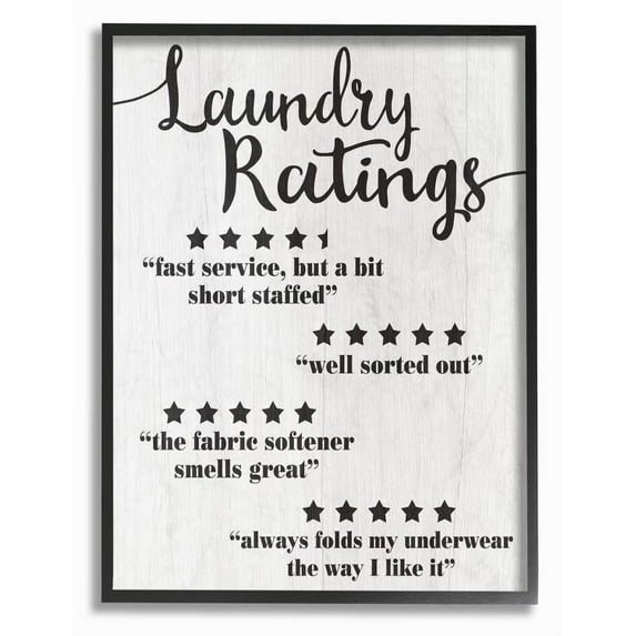 Stupell Industries Laundry Rating Five Star Bathroom Funny Word Design Framed Wall Art by Daphne Polselli