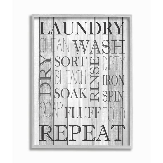 Stupell Industries Laundry Room Bathroom Black And White Design Gray Farmhouse Rustic Framed Giclee Texturized Art by Kimberly Allen