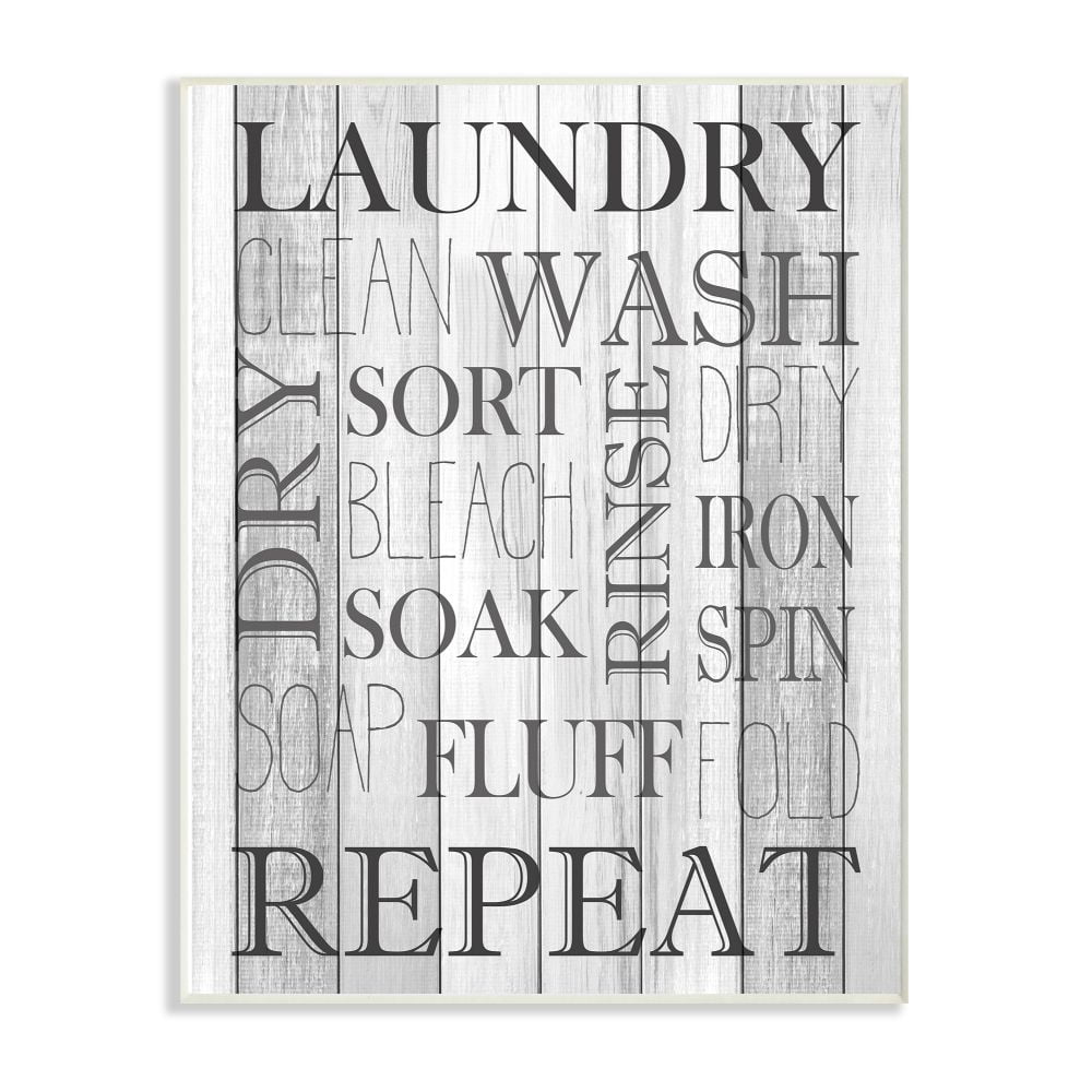 Contemporary Black and White Wood Laundry Room Wall Plaque