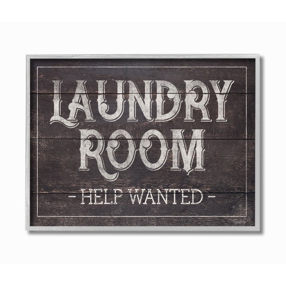Stupell Industries Laundry Room Bathroom Wood Textured Word Design Gray Farmhouse Rustic Framed Giclee Texturized Art by Gigi Louise