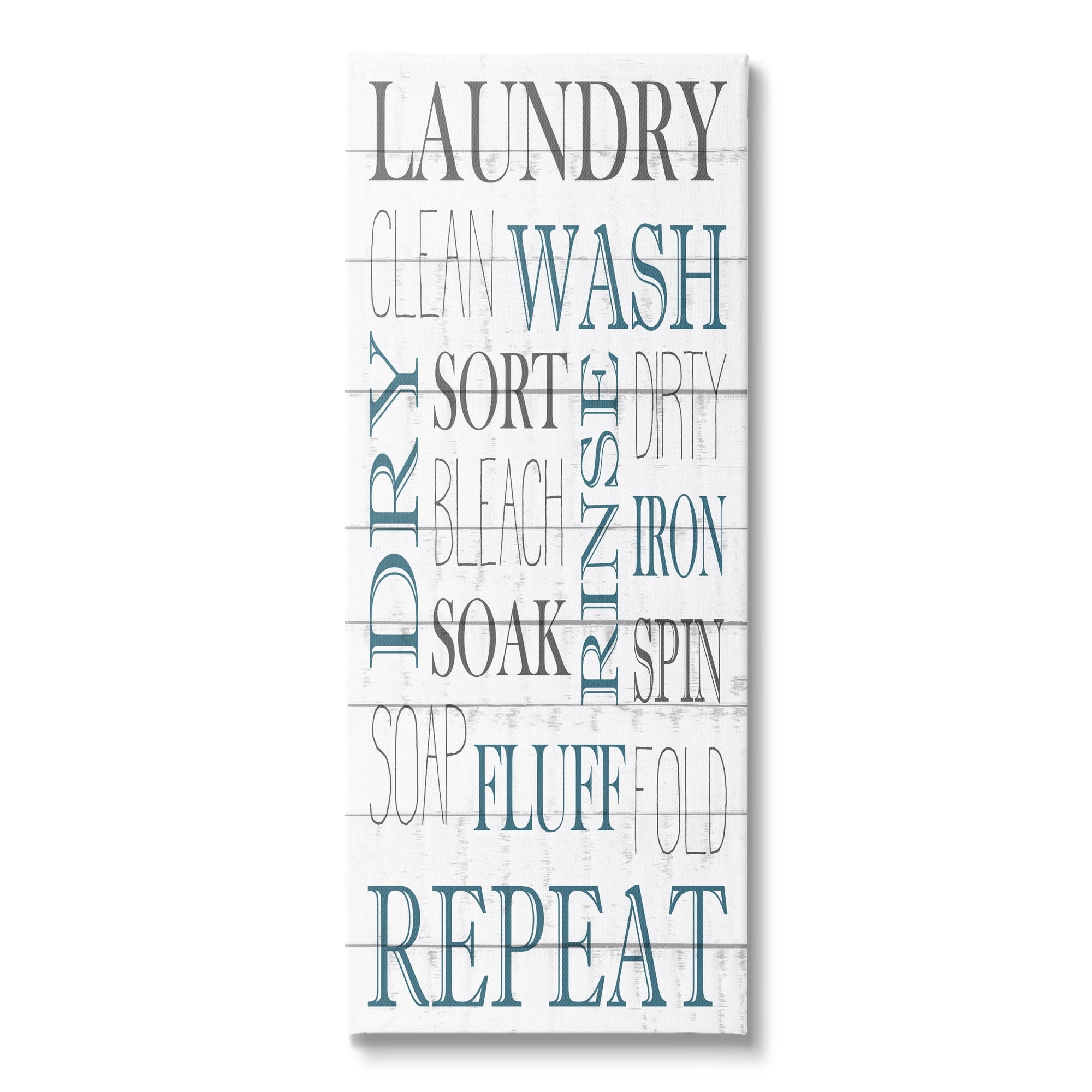 Stupell Industries Laundry Room Blue White Text Typography Sign Canvas Wall Art, 17 x 40, Design by Kim Allen