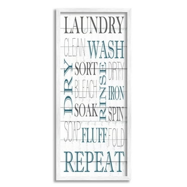 Stupell Industries Laundry Room Blue White Text Typography Sign Framed Wall Art, 10 x 24, Design by Kim Allen