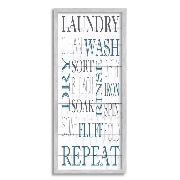 Stupell Industries Laundry Room Blue White Text Typography Sign Framed Wall Art, 10 x 24, Design by Kim Allen