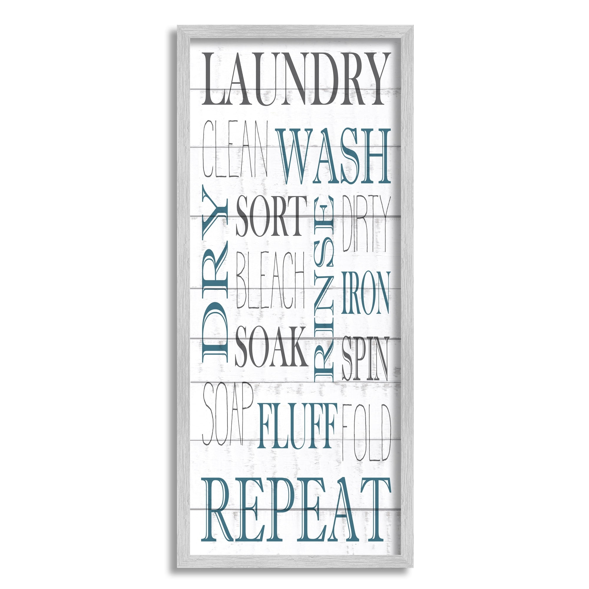 Stupell Industries Laundry Room Blue White Text Typography Sign Framed Wall Art, 13 x 30, Design by Kim Allen