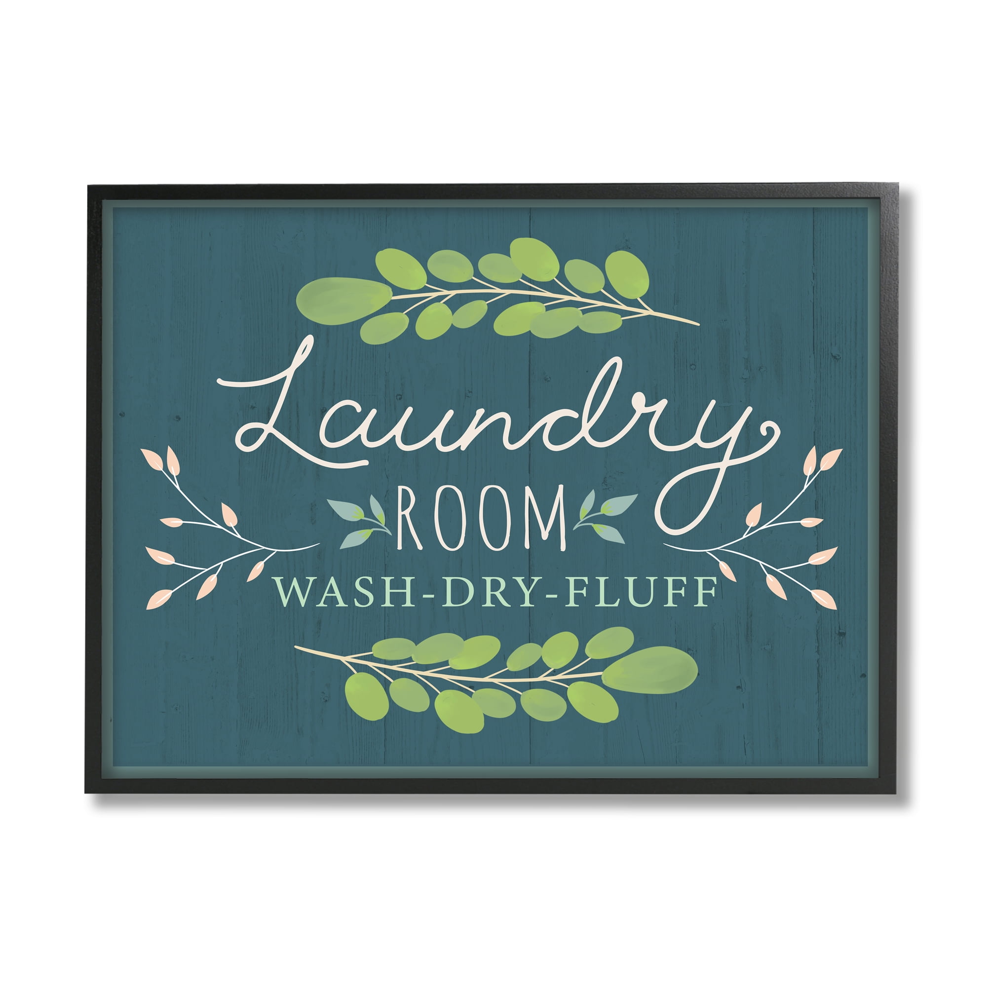 Stupell Industries Laundry Room Eucalyptus Branches Blue Rustic Pattern Country Painting Black framed Art Print Wall Art, 11 x 14, Design by Louise Allen
