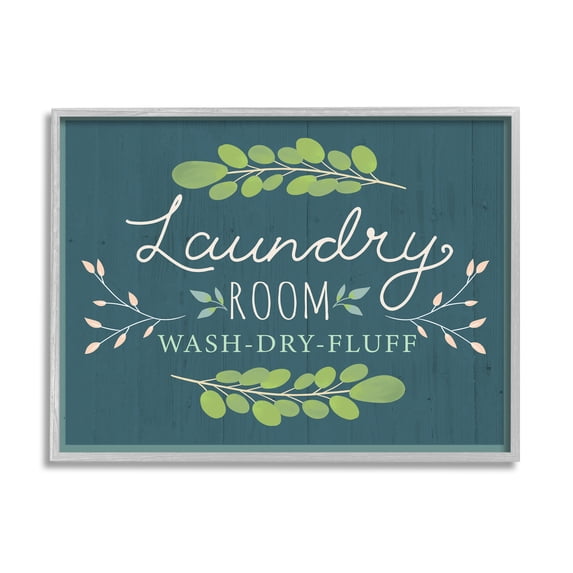 Stupell Industries Laundry Room Eucalyptus Branches Blue Rustic Pattern Country Painting Gray Framed Art Print Wall Art, 24 x 30, Design by Louise Allen