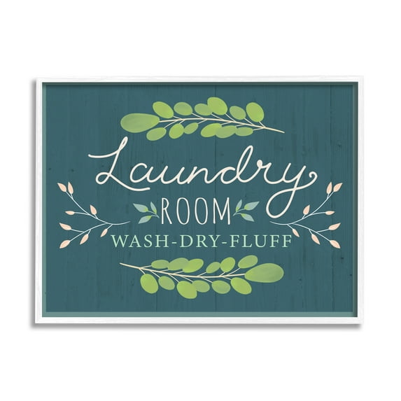 Stupell Industries Laundry Room Eucalyptus Branches Blue Rustic Pattern Country Painting White framed Art Print Wall Art, 11 x 14, Design by Louise Allen