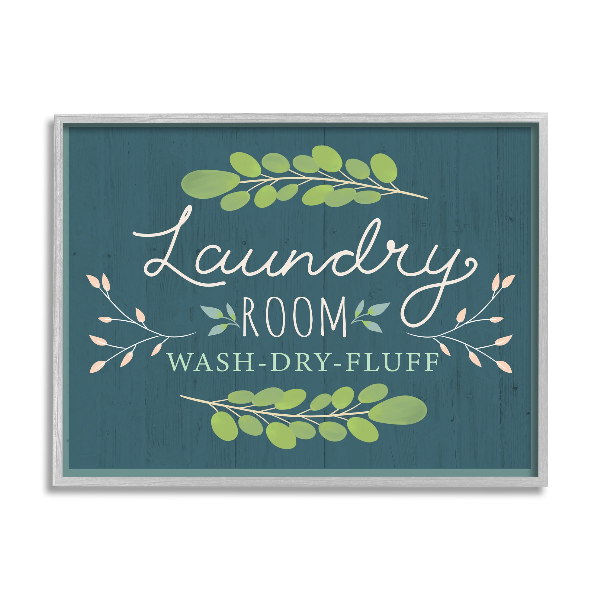 Stupell Industries Laundry Room Eucalyptus Branches Blue Rustic Pattern Typography Painting Gray Framed Art Print Wall Art, 11 x 14