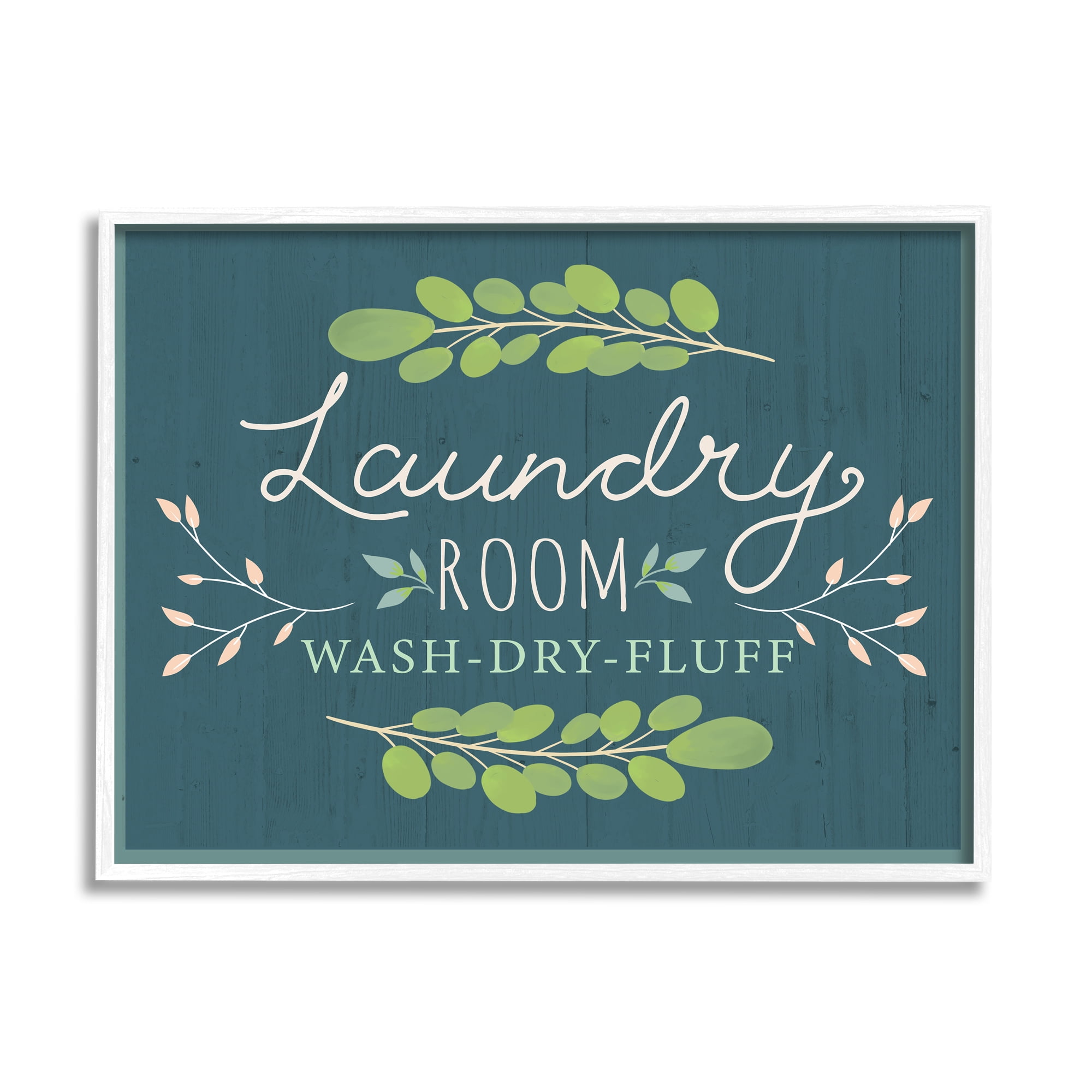 Stupell Industries Laundry Room Eucalyptus Branches Blue Rustic Pattern Typography Painting White Framed Art Print Wall Art, 24 x 30