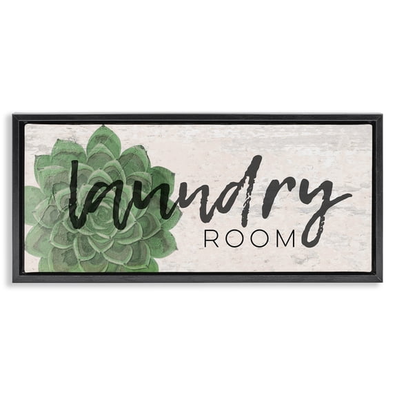 Stupell Industries Laundry Room Green Succulent Botanical & Floral Painting Black Floater Framed Canvas Art Print Wall Art, 25 x 11