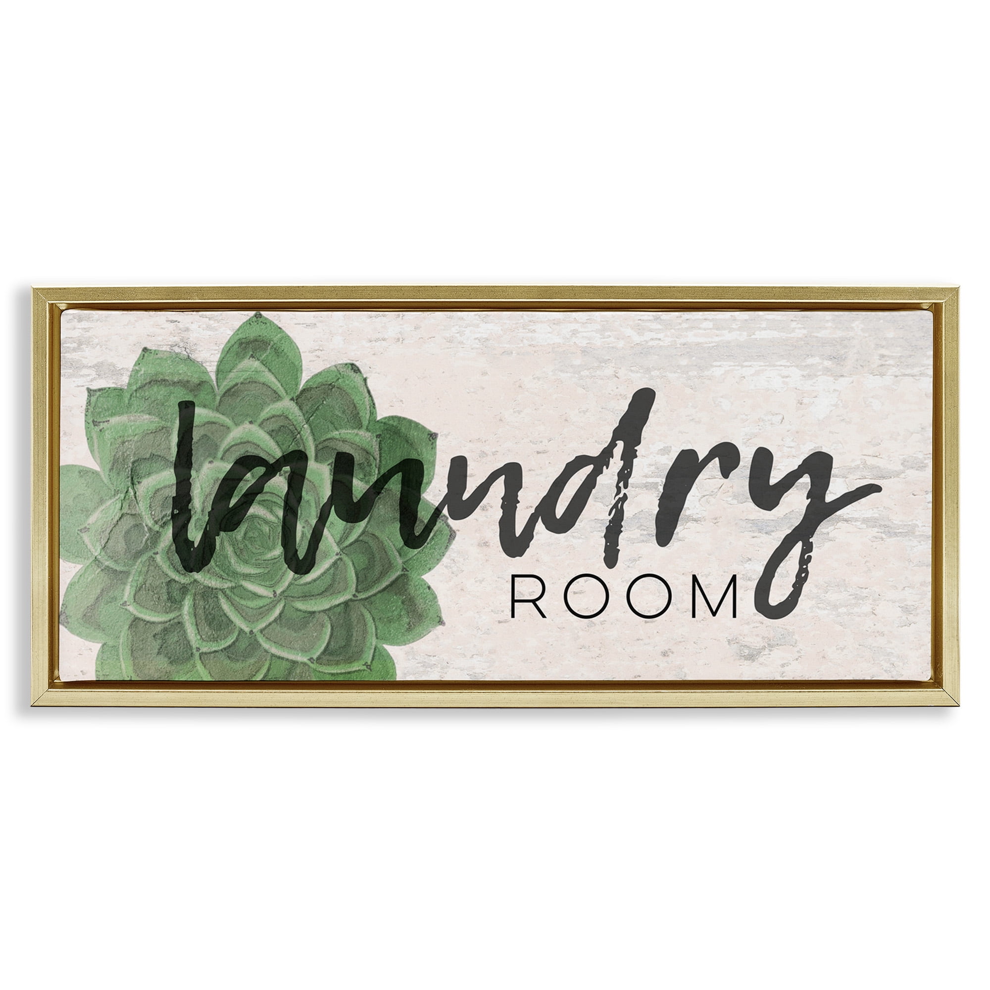 Stupell Industries Laundry Room Green Succulent Botanical & Floral Painting Gold Floater Framed Canvas Art Print Wall Art, 31 x 14
