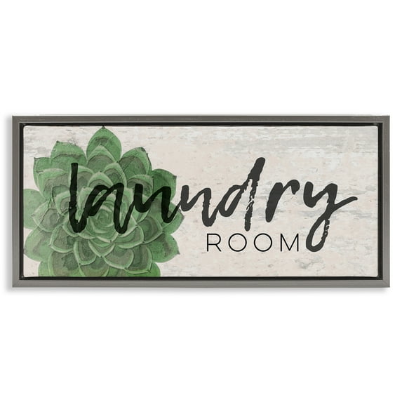 Stupell Industries Laundry Room Green Succulent Botanical & Floral Painting Gray Floater Framed Canvas Art Print Wall Art, 25 x 11