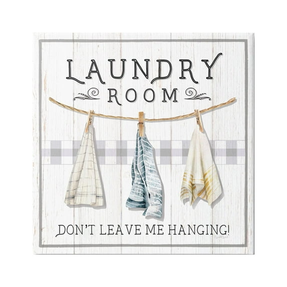 Stupell Industries Laundry Room Hanging Towels Typography Painting Gallery Wrapped Canvas Art Print Wall Art, 17 x 17