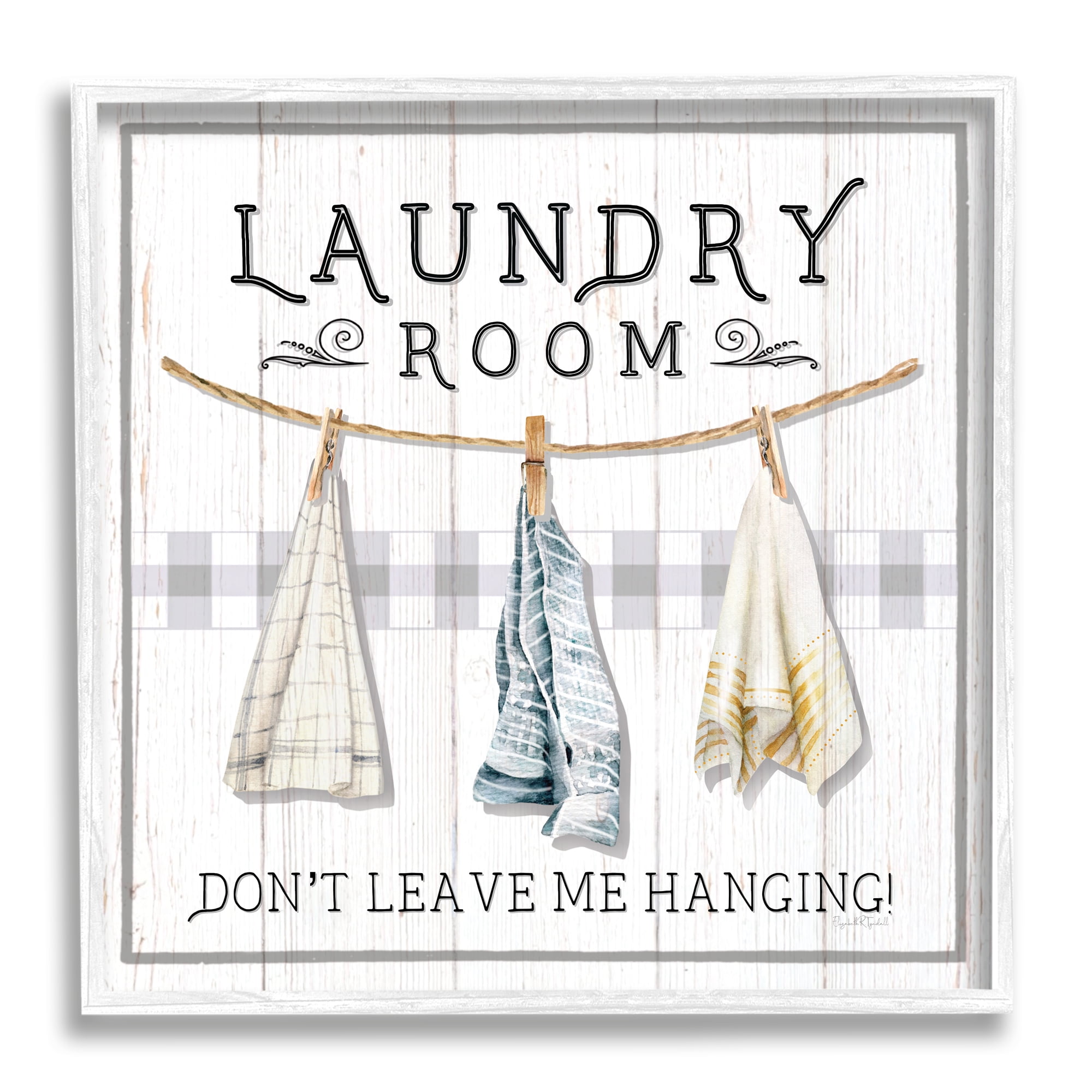 Stupell Industries Laundry Room Hanging Towels Typography Painting White Framed Art Print Wall Art, 24 x 24