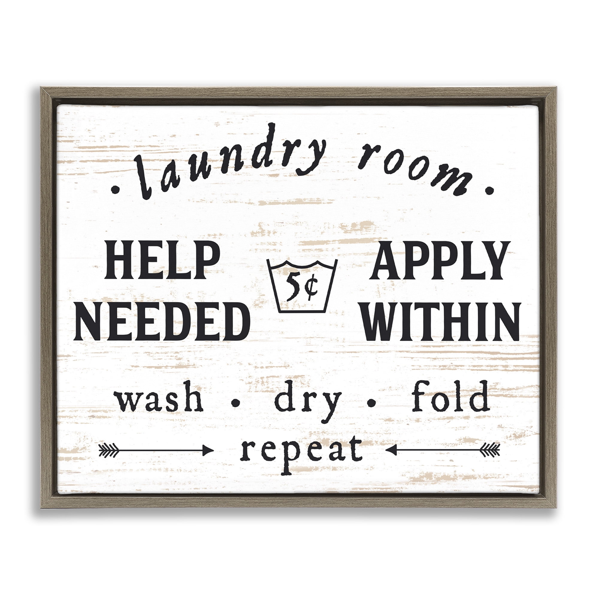 Stupell Industries Laundry Room Help Needed Typography Painting Brown Floater Framed Canvas Art Print Wall Art, 31 x 25