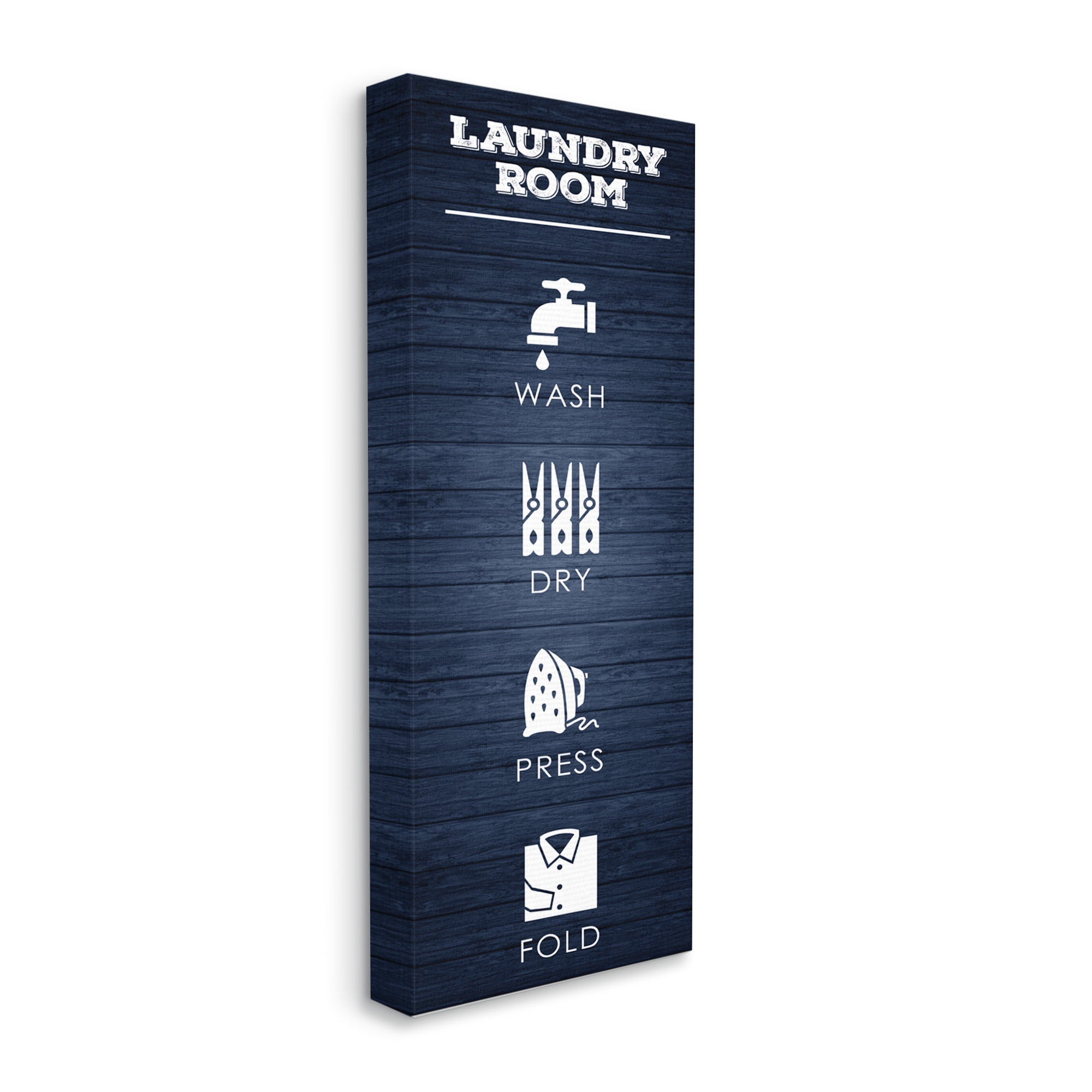 Stupell Industries Laundry Room Icons Rustic Blue Pattern Cleaning Guide, 10 x 24, Design by Melody Hogan