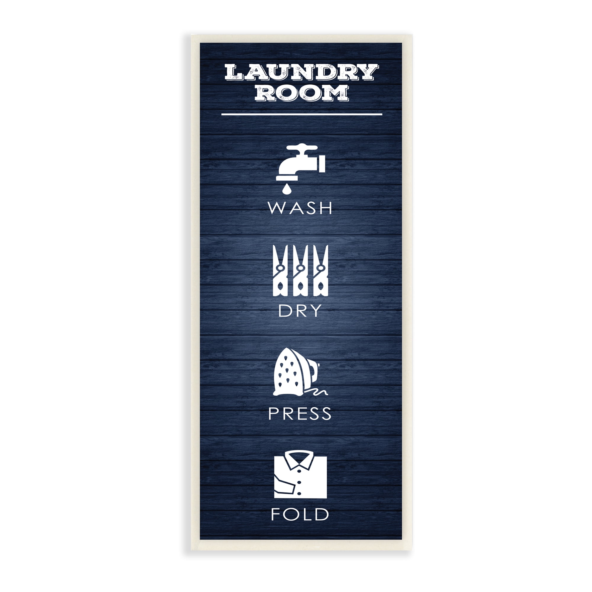 Stupell Industries Laundry Room Icons Rustic Blue Pattern Cleaning Guide, 7 x 17, Design by Melody Hogan