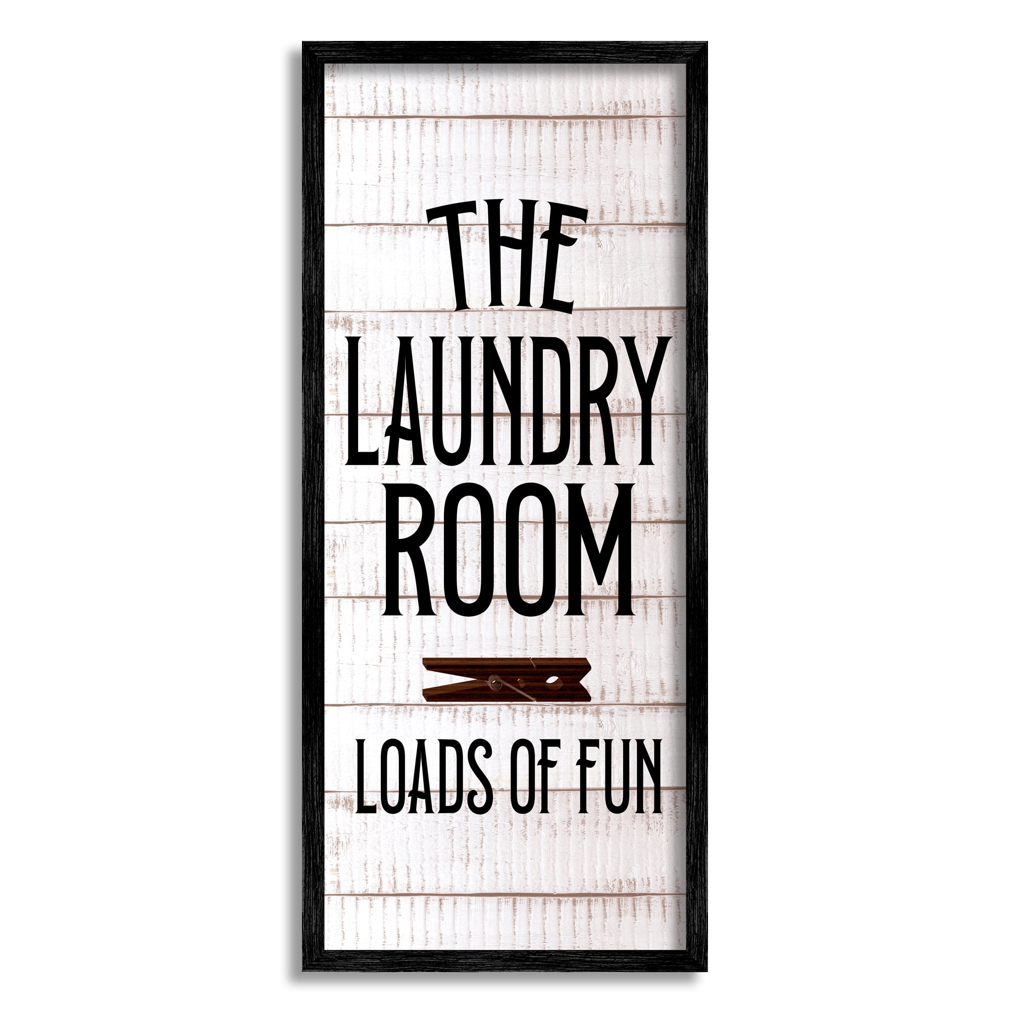 Stupell Industries Laundry Room Plank Pattern Typography Painting Black Framed Art Print Wall Art, 13 x 30