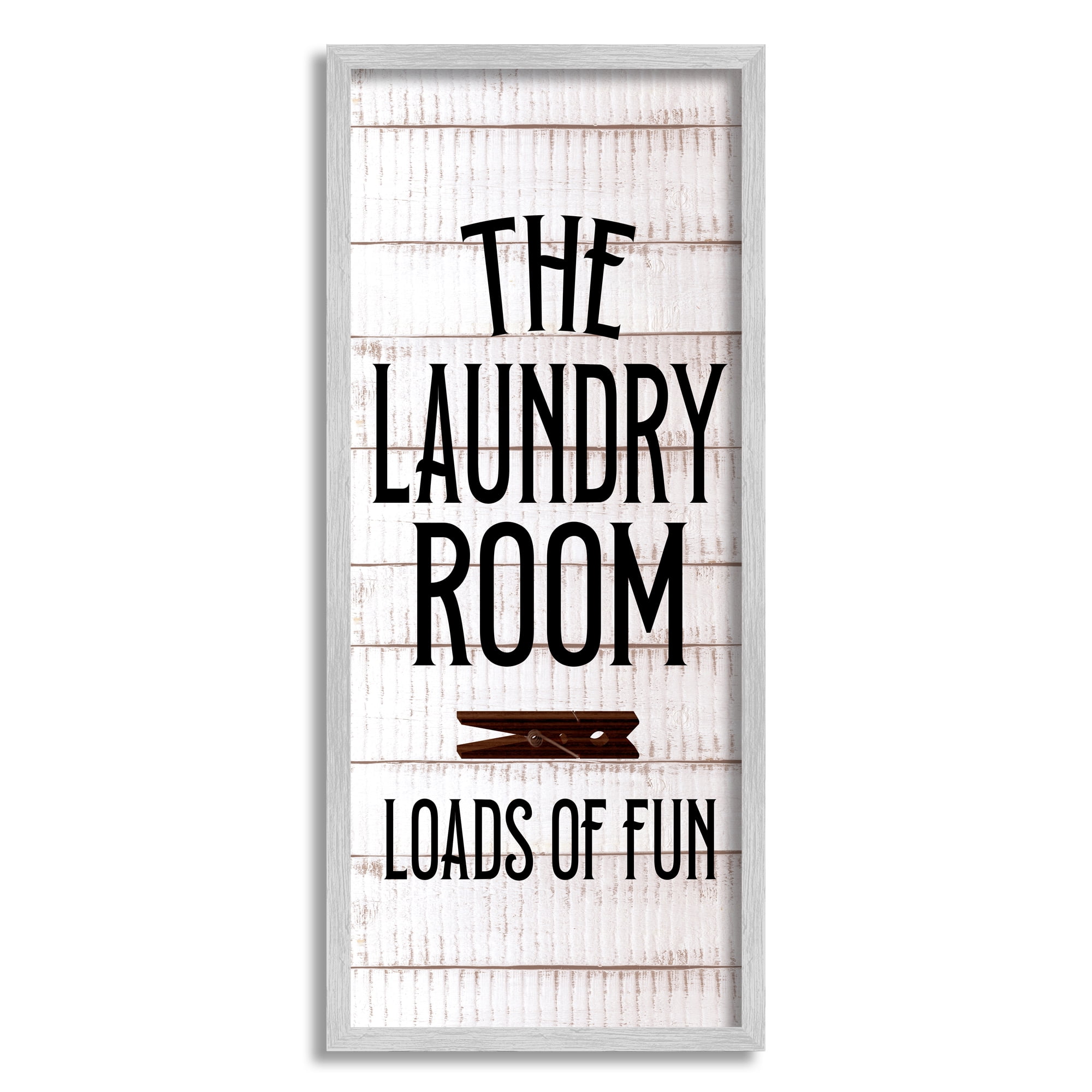 Stupell Industries Laundry Room Plank Pattern Typography Painting Gray Framed Art Print Wall Art, 10 x 24
