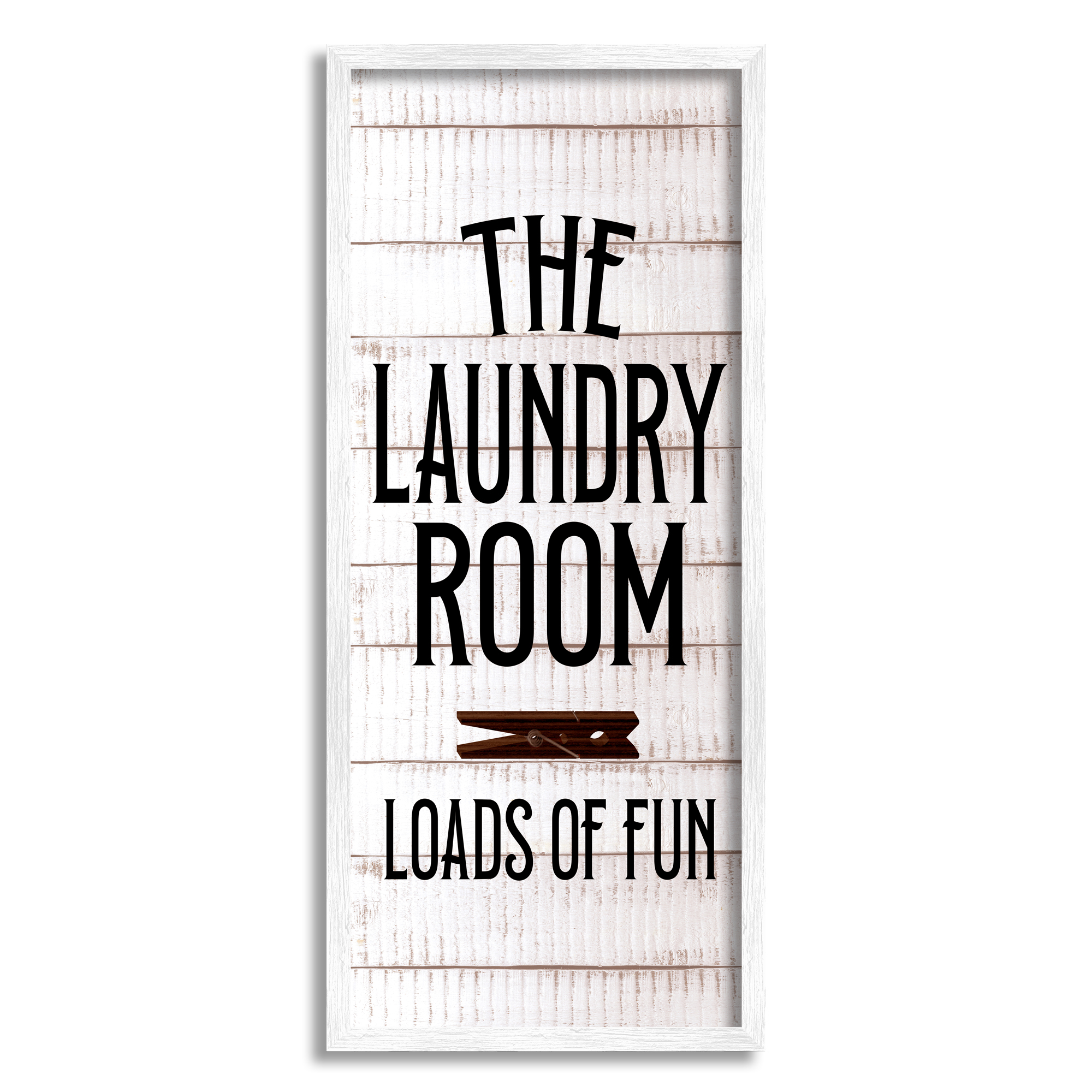 Stupell Industries Laundry Room Plank Pattern Typography Painting White Framed Art Print Wall Art, 10 x 24