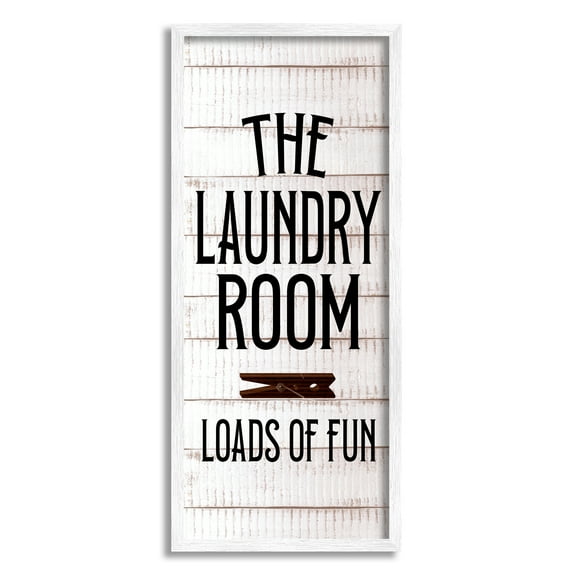 Stupell Industries Laundry Room Plank Pattern Typography Painting White Framed Art Print Wall Art, 13 x 30