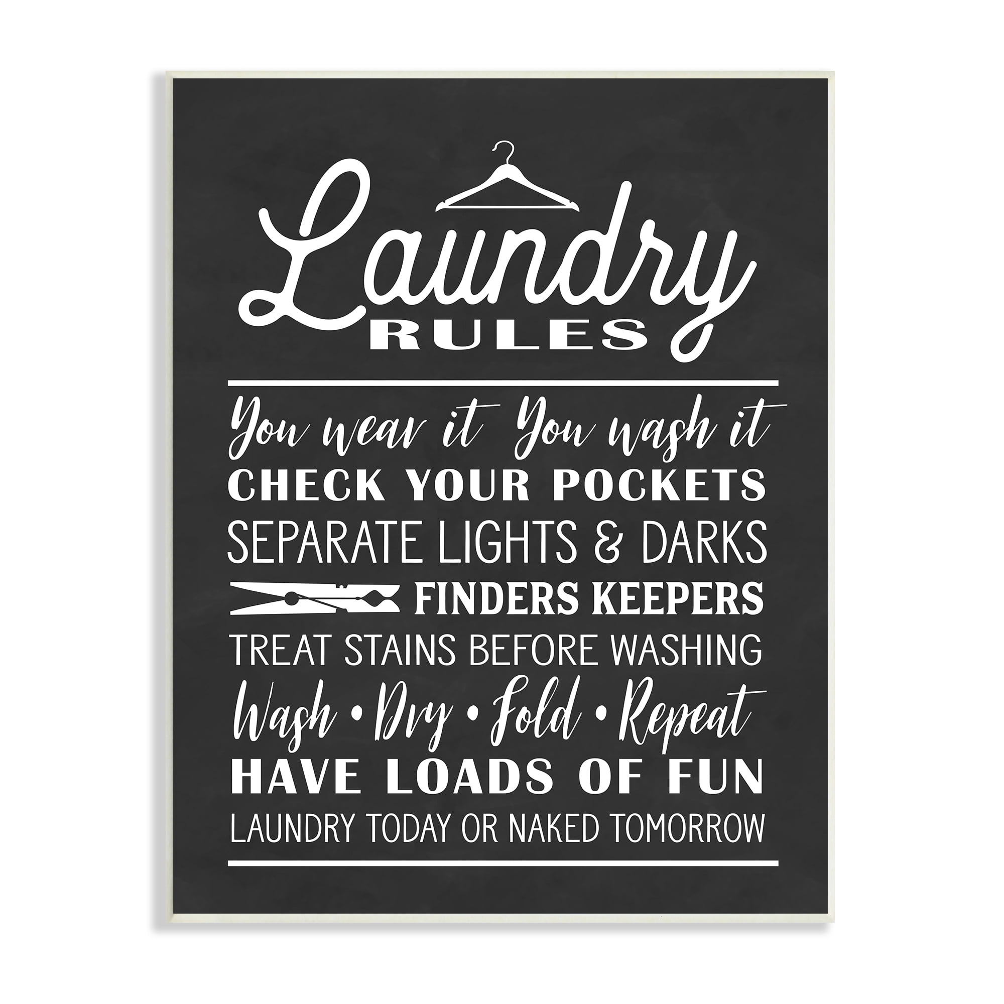 Stupell Industries Laundry Room Rules Hanger Clothespin Icons Black White, 13 x 19, Designed by Lettered and Lined